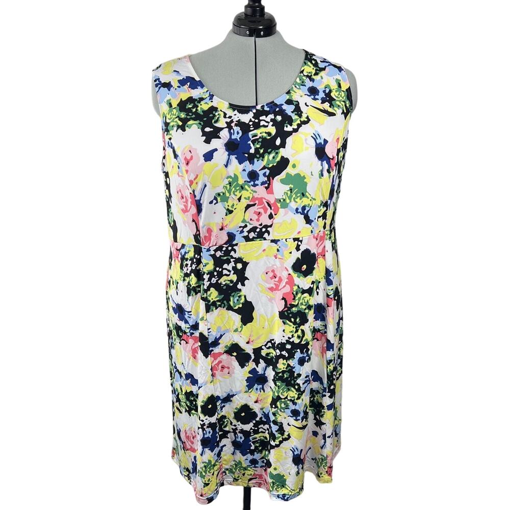 Ellos Women's Plus Size Midi White Floral Sleevelss Tank Dress Size 26/28 4X